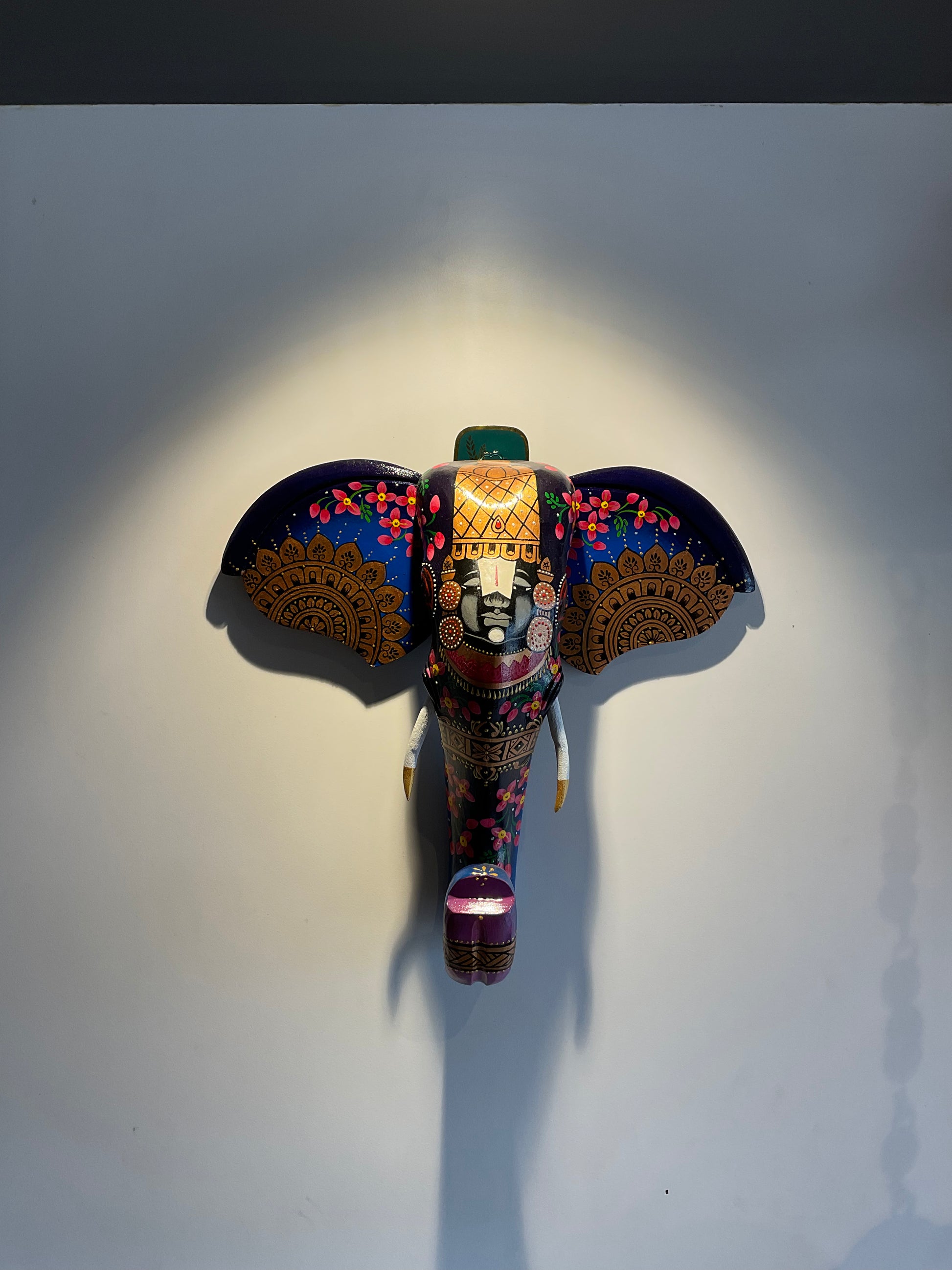 Elephant Face Hand Painted-(Blue)
